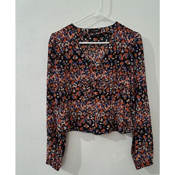 Intermix Womens Small 100% Silk Peplum Floral Top Longsleeve - Picture 1 of 9